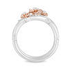 Enchanted Disney Mulan 0.085 CT. T.W. Diamond Flower Stackable Band Set in Sterling Silver and 10K Rose Gold