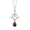 Thumbnail Image 0 of Enchanted Disney Mulan Pear-Shaped Garnet and 0.085 CT. T.W. Diamond Pagoda Pendant in Sterling Silver - 19"