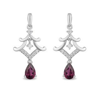 Enchanted Disney Mulan Pear-Shaped Garnet and 0.085 CT. T.W. Diamond Pagoda Drop Earrings in Sterling Silver