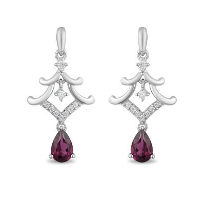 Enchanted Disney Mulan Pear-Shaped Garnet and 0.085 CT. T.W. Diamond Pagoda Drop Earrings in Sterling Silver