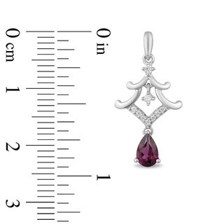 Enchanted Disney Mulan Pear-Shaped Garnet and 0.085 CT. T.W. Diamond Pagoda Drop Earrings in Sterling Silver