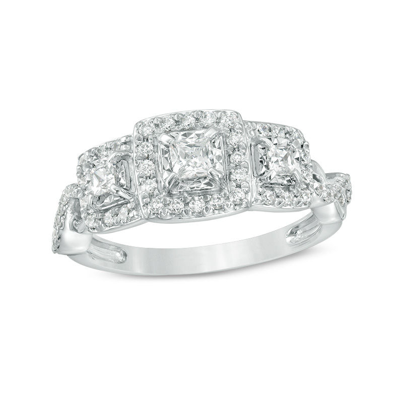 0.50 CT. T.W. Princess-Cut Diamond Past Present Future® Frame Twist Engagement Ring in 10K White Gold|Peoples Jewellers