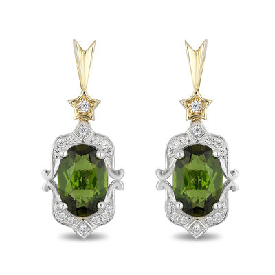 Enchanted Disney Tinker Bell Oval Green Topaz and 0.085 CT. T.W. Diamond Drop Earrings in Sterling Silver and 10K Gold