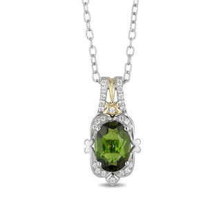 Enchanted Disney Tinker Bell Green Topaz and 0.085 CT. T.W. Diamond Star Pendant in Sterling Silver and 10K Gold - 19"