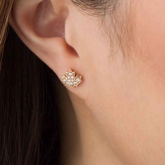 Peoples 100-Year Anniversary 0.20 CT. T.W. Diamond Maple Leaf Stud Earrings in 14K Rose Gold