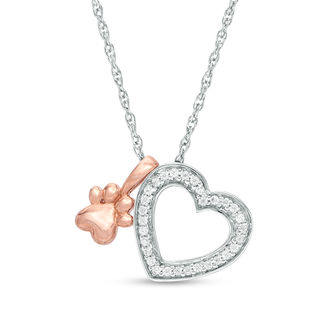 0.10 CT. T.W. Diamond Heart and Paw Pendant in Sterling Silver and 10K Rose Gold