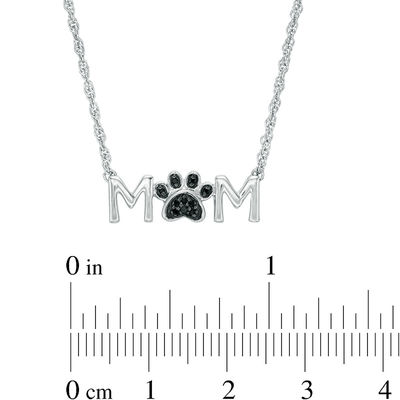 Black Diamond Accent "MOM" Paw Necklace in Sterling Silver