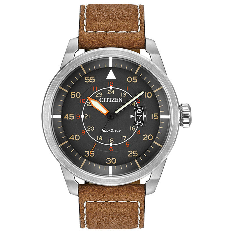 Men's Citizen Eco-Drive® Avion Grey Strap Watch with Grey Dial (Model: AW1361-10H)|Peoples Jewellers