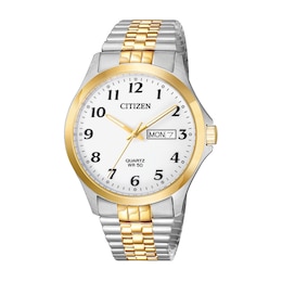 Men's Citizen Quartz Two-Tone Expansion Watch with White Dial (Model: BF5004-93A)