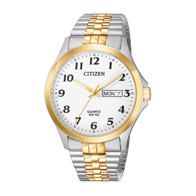 Men's Citizen Quartz Two-Tone Expansion Watch with White Dial (Model: BF5004-93A)
