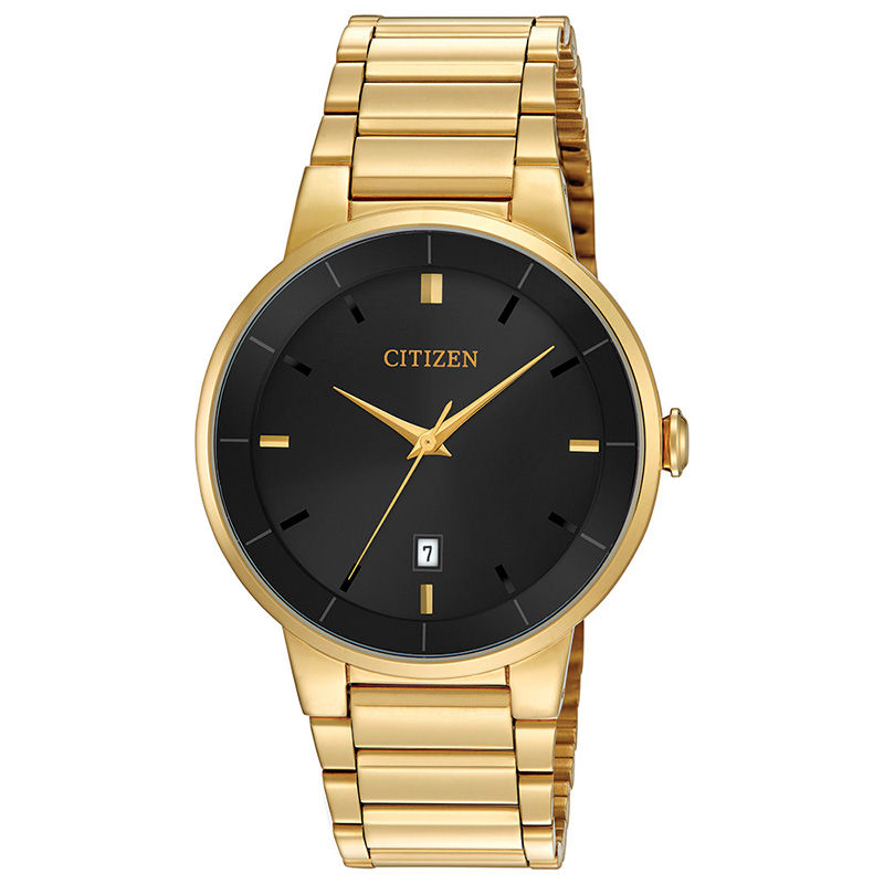 Men's Citizen Quartz Gold-Tone Watch with Black Dial (Model: BI5012-53E)