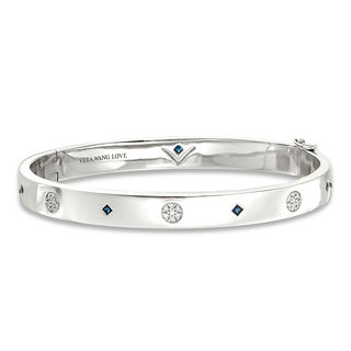 Vera Wang Love Collection  0.115 CT. T.W. Composite Diamond  and Blue Sapphire Station Bangle in Sterling Silver - 7.5"