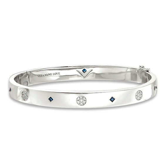 Vera Wang Love Collection  0.115 CT. T.W. Composite Diamond  and Blue Sapphire Station Bangle in Sterling Silver - 7.5"