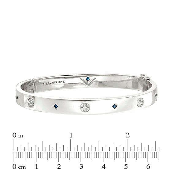 Vera Wang Love Collection  0.115 CT. T.W. Composite Diamond  and Blue Sapphire Station Bangle in Sterling Silver - 7.5"