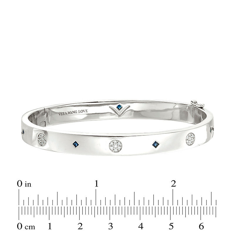 Vera Wang Love Collection  0.115 CT. T.W. Composite Diamond  and Blue Sapphire Station Bangle in Sterling Silver - 7.5"|Peoples Jewellers