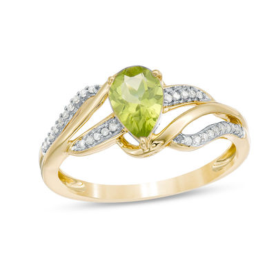 Pear-Shaped Peridot and 0.069 CT. T.W. Diamond Wave Ring in 10K Gold