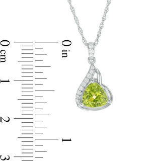 Trillion-Cut Peridot and Lab-Created White Sapphire Flame Pendant and Drop Earrings Set in Sterling Silver