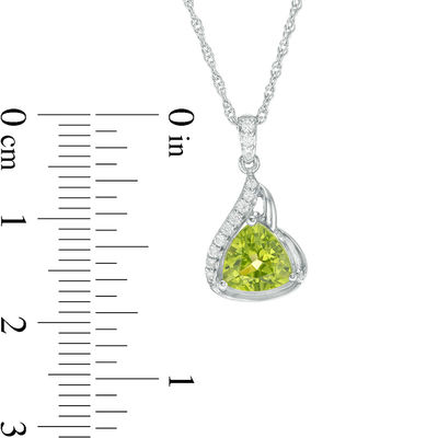 Trillion-Cut Peridot and Lab-Created White Sapphire Flame Pendant and Drop Earrings Set in Sterling Silver