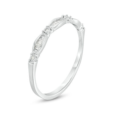 0.05 CT. T.W. Baguette and Round Diamond Station Band in 10K Gold