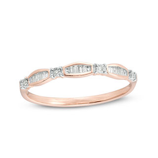 0.05 CT. T.W. Baguette and Round Diamond Station Band in 10K Rose Gold