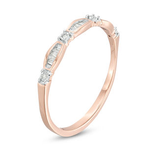 0.05 CT. T.W. Baguette and Round Diamond Station Band in 10K Rose Gold