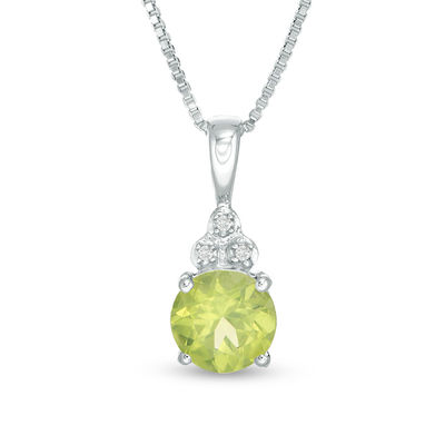 6.0mm Peridot and Diamond Accent Tri-Top Pendant in Sterling Silver