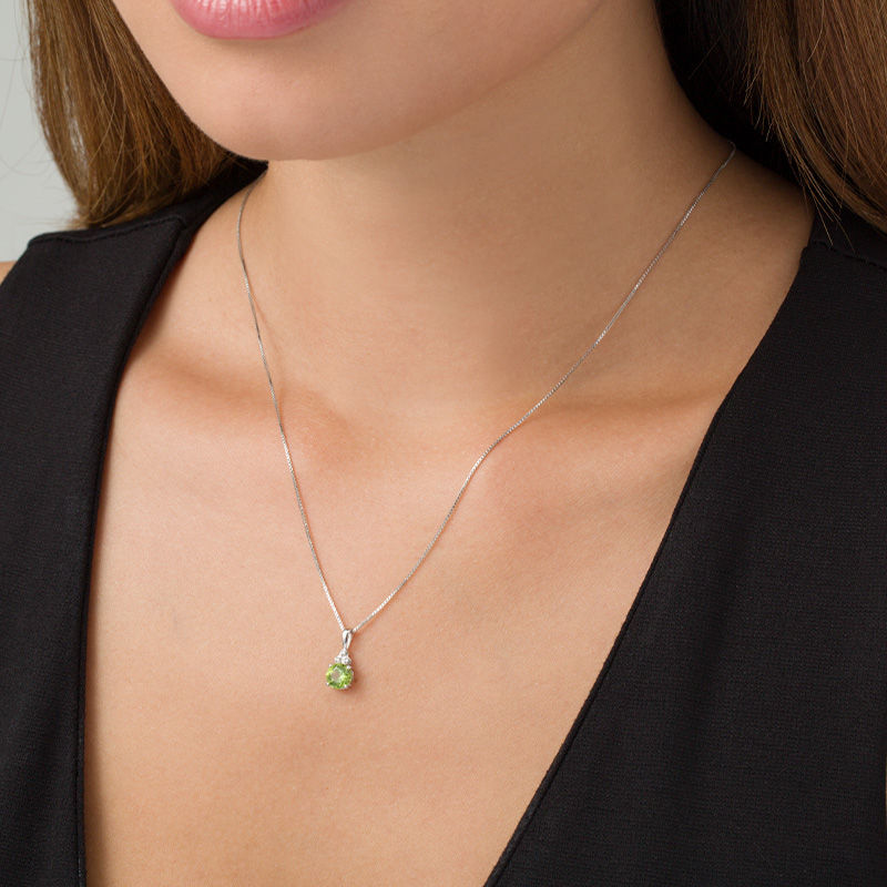 6.0mm Peridot and Diamond Accent Tri-Top Pendant in Sterling Silver|Peoples Jewellers