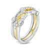 Convertibilities 0.23 CT. T.W. Diamond Beaded Station Three Piece Stackable Band Set in Sterling Silver and 10K Gold