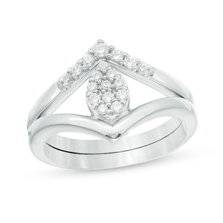 Convertibilities 0.23 CT. T.W. Diamond Pear-Shaped Chevron Three-in-One Ring in Sterling Silver