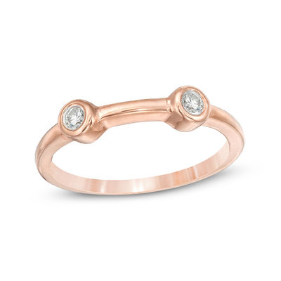 Convertibilities 0.37 CT. T.W. Diamond Station Four Piece Stackable Band Set in Sterling Silver and 10K Rose Gold