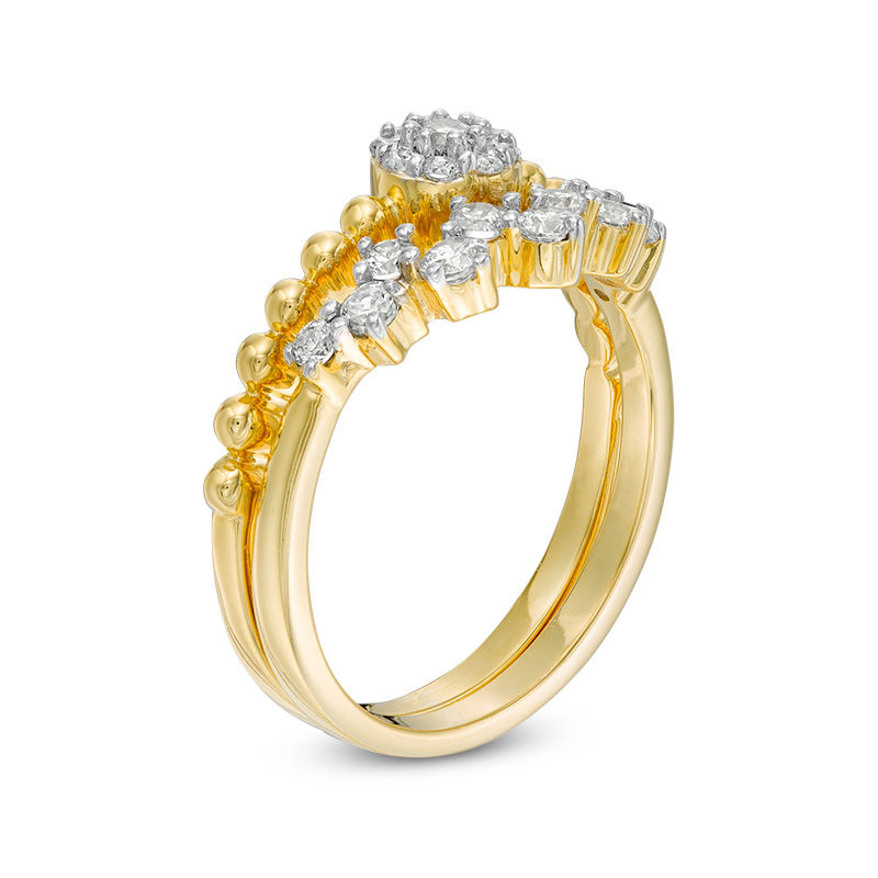 Convertibilities 0.58 CT. T.W. Diamond Zig-Zag and Beaded Stackable Band Set in 10K Gold|Peoples Jewellers