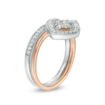 Convertibilities 0.29 CT. T.W. Quad Diamond Loop Cushion Frame Three-in-One Ring in Sterling Silver and 10K Rose Gold