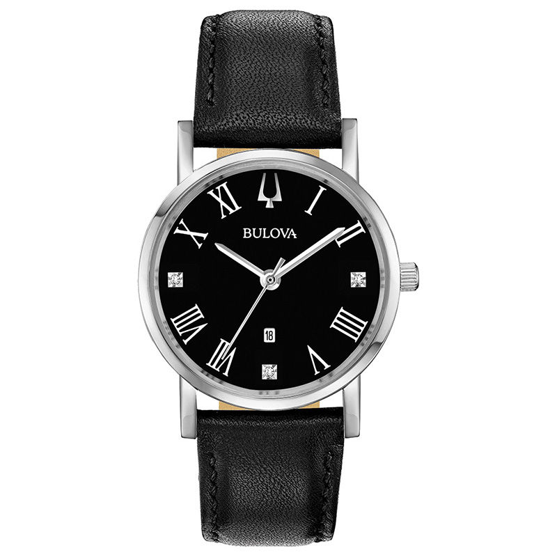 Bulova black hotsell leather strap