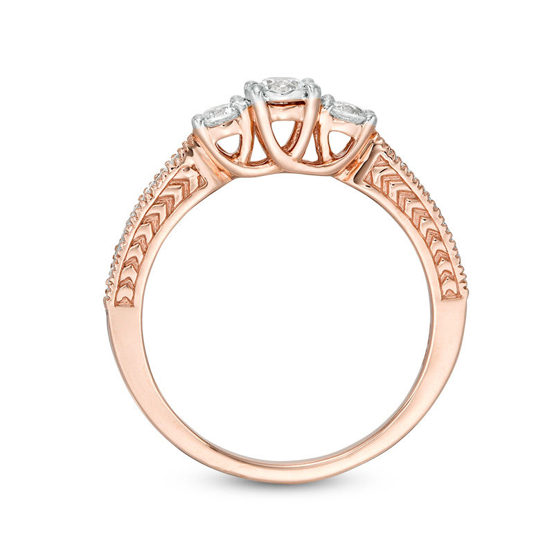 0.45 CT. T.W. Diamond Three Stone Vintage-Style Engagement Ring in 10K Rose Gold|Peoples Jewellers