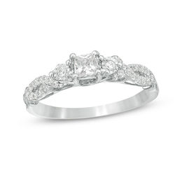 0.37 CT. T.W. Princess-Cut Diamond Three Stone Crossover Shank Engagement Ring in 10K White Gold