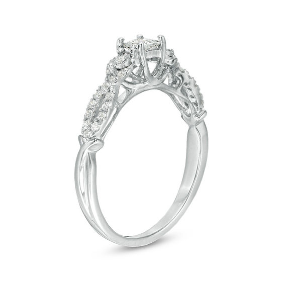 0.37 CT. T.W. Princess-Cut Diamond Three Stone Crossover Shank Engagement Ring in 10K Gold