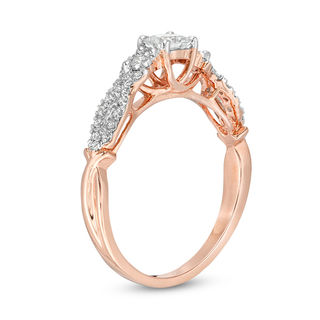 0.37 CT. T.W. Princess-Cut Diamond Three Stone Crossover Shank Engagement Ring in 10K Rose Gold