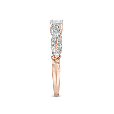 0.37 CT. T.W. Princess-Cut Diamond Three Stone Crossover Shank Engagement Ring in 10K Rose Gold