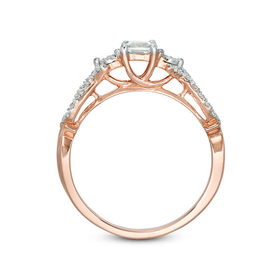 0.37 CT. T.W. Princess-Cut Diamond Three Stone Crossover Shank Engagement Ring in 10K Rose Gold