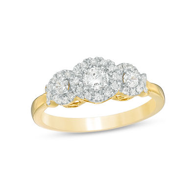 0.45 CT. T.W. Diamond Three Stone Frame X-Sides Engagement Ring in 10K Gold