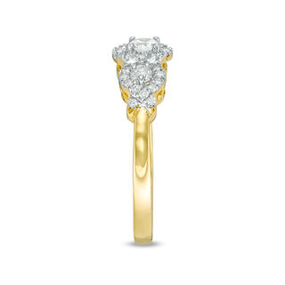 0.45 CT. T.W. Diamond Three Stone Frame X-Sides Engagement Ring in 10K Gold