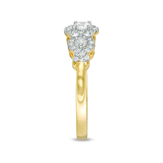 0.45 CT. T.W. Diamond Three Stone Frame X-Sides Engagement Ring in 10K Gold