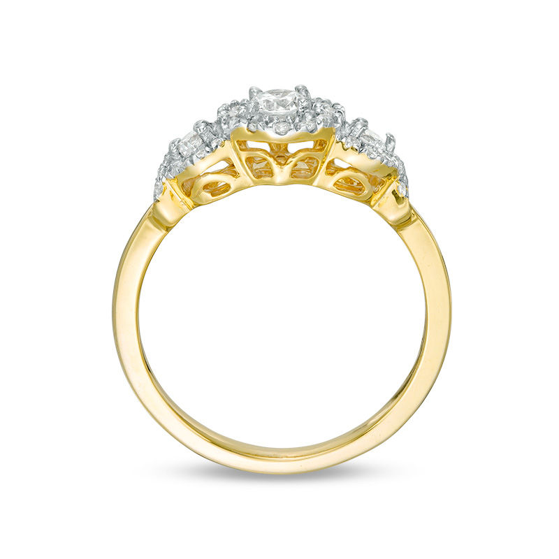 0.45 CT. T.W. Diamond Three Stone Frame X-Sides Engagement Ring in 10K Gold