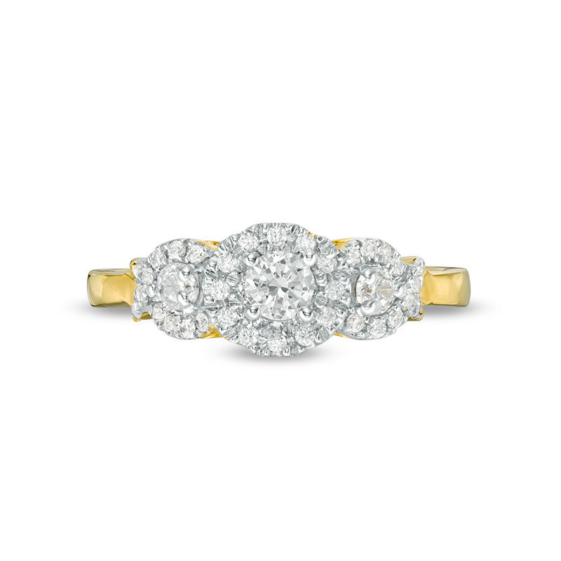 0.45 CT. T.W. Diamond Three Stone Frame X-Sides Engagement Ring in 10K Gold