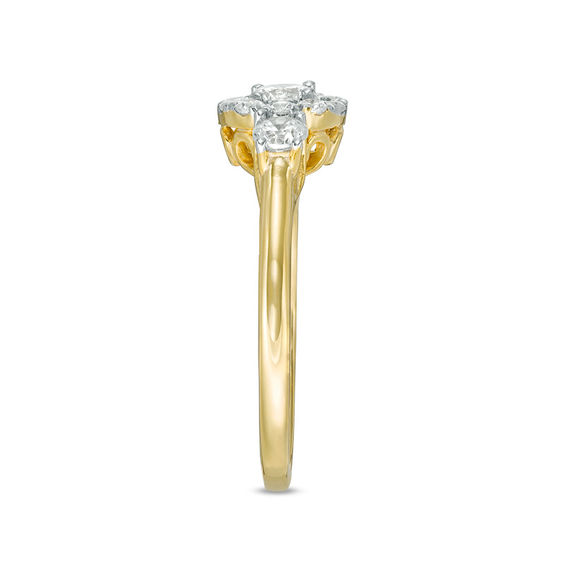 0.69 CT. T.W. Diamond Three Stone Frame Engagement Ring in 10K Gold