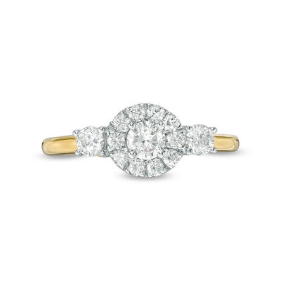 0.69 CT. T.W. Diamond Three Stone Frame Engagement Ring in 10K Gold