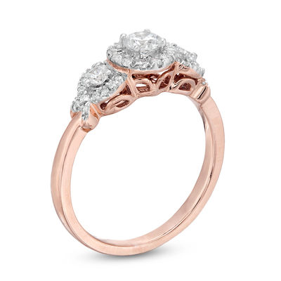 0.45 CT. T.W. Diamond Three Stone Frame X-Sides Engagement Ring in 10K Rose Gold