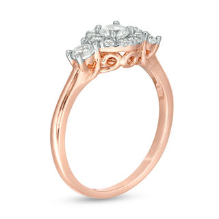 0.69 CT. T.W. Diamond Three Stone Frame Engagement Ring in 10K Rose Gold