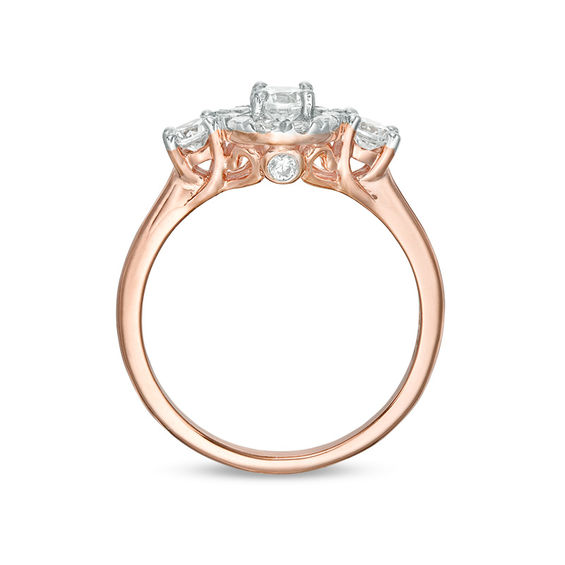 0.69 CT. T.W. Diamond Three Stone Frame Engagement Ring in 10K Rose Gold