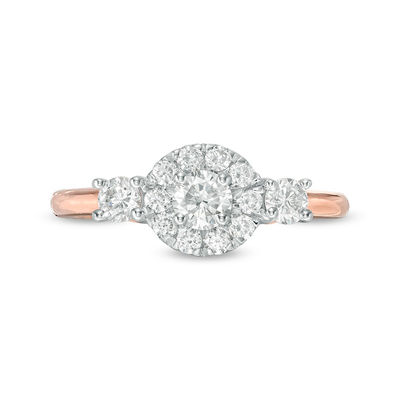 0.69 CT. T.W. Diamond Three Stone Frame Engagement Ring in 10K Rose Gold